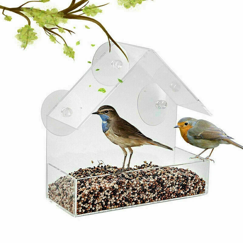 2 x Window Bird Feeder Wild Table Hanging Suction Perspex Clear Viewing Seed Nut - Image 1 of 4