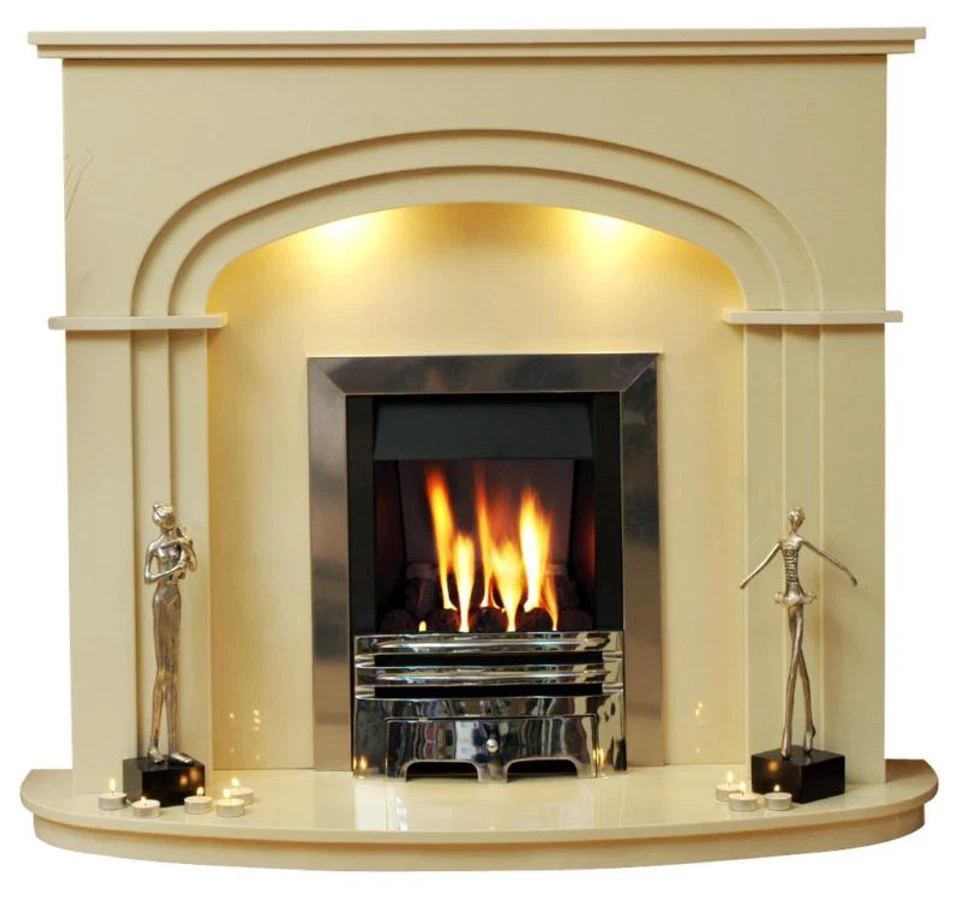 New Marble Fireplace Shelbourne in Beige or White with Curved Hearth & Header - Image 1 of 4