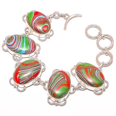Rainbow Calsilica Gemstone Silver Plated Jewelry Bracelet 7-7.99" TB7511-55 - Image 1 of 3