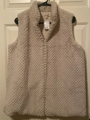Indigo Soul Faux Fur Vest L Beige Sleeveless Jacket Hook Closure - very soft  — 第 1/4 张图片