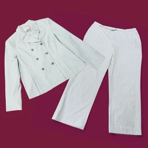 Preppy Mod Vintage 90er Stretch grau Zweireiher Hosenanzug Nine West 16 Neu mit Etikett - Bild 1 von 12