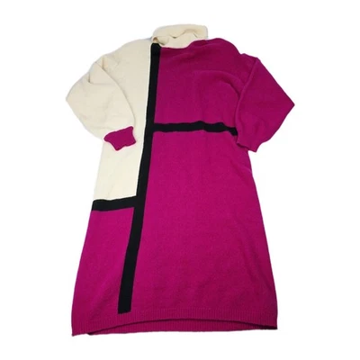 80s Richard & Company Angora Lambswool Colorblock Geometric Sweater Dress Large  - Image 1 of 4