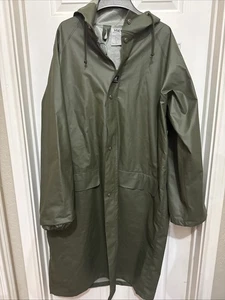 Helly Hansen Dark Green Long Fishing Rain Coat w/ Hood Size L - Picture 1 of 13