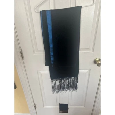 Mantón de noche con flecos de terciopelo negro/azul real satinado 80" Foto 1 de 4