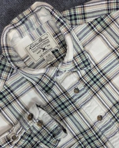 Eddie Bauer Heavy Flannel Shirt Mens Large Tall Cream Green Button Up - Picture 1 of 7