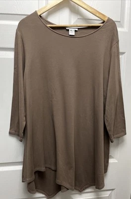 Top túnica Joan Vass para mujer color topo de gran tamaño dobladillo asimétrico Lagenlook Top 3 Foto 1 de 4