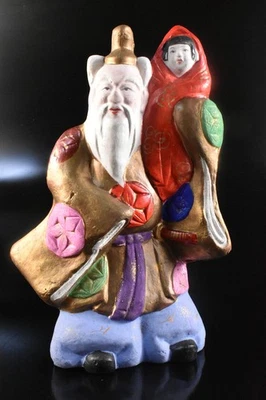 F5213: Japanese Old Pottery Woman Person sculpture DOLL made of clay - Image 1 of 4