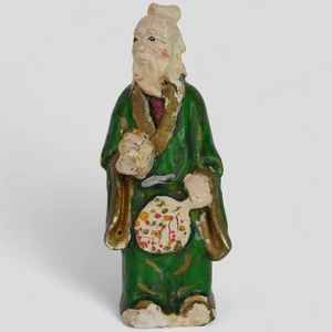 Antique Rare Chinese Mudman Pottery Figurine Hand Painted Green Robe Statue - Picture 1 of 11