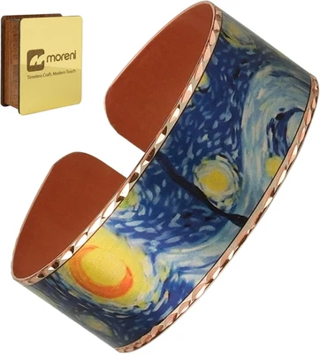 Pulsera de cobre hecha a mano para mujer con caja de regalo de madera, elegante joyero atemporal Foto 1 de 4