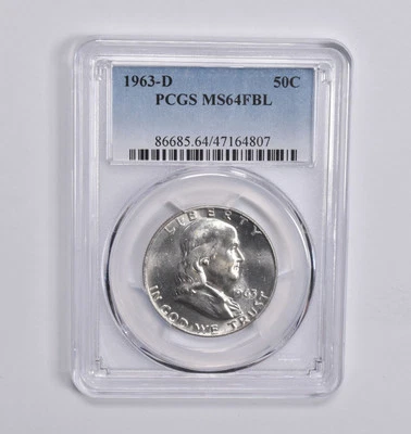 MS64 FBL 1963-D Franklin Half Dollar PCGS Blue Label - Image 1 of 4
