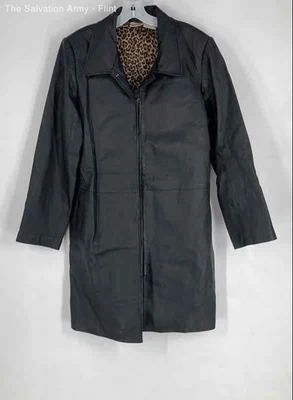 Abrigo de invierno Newport News para mujer de cuero con cuello negro manga larga talla XL Foto 1 de 4