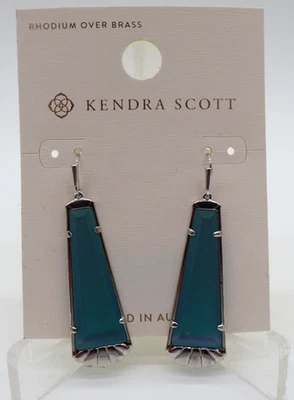 Kendra Scott SILVER Serena Drop Earrings w/ Aqua Fluorescent Blue Stone NWT - Image 1 of 4