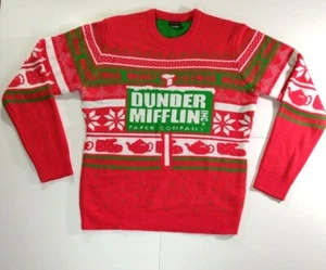 Men's Dunder Mifflin The Office Ugly Christmas Sweater Red & Green Large New - Picture 1 of 4
