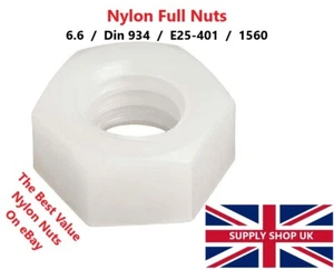 NYLON NUTS PLASTIC 66 DIN 934 M4 M5 M6 M8 M10 M12 M16 - Hex Full Nuts - Picture 1 of 1