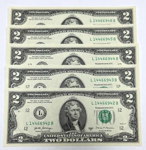 ✯ 5 banconote consecutive da 2 dollari ✯ CRISP NON CIRCOLATE!✯ - Foto 1 di 1