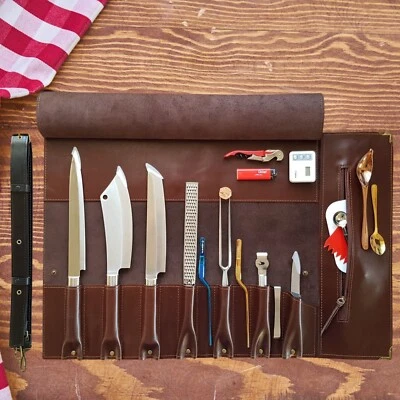 Leather Chef roll,  Leather knife Roll, Gift for Chef, Knife Roll Holder - Image 1 of 3