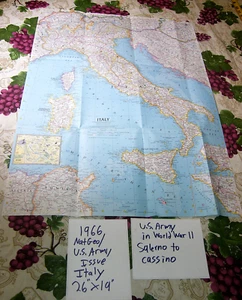 Perfect Condition 1966 Map ITALY NatGeo/U.S. Army issue SALERNO TO CASSINO  26" - Picture 1 of 13