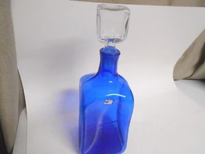 Vintage Blenko Cobalt Blue Glass Decanter Bottle Large pinched square - Picture 1 of 11