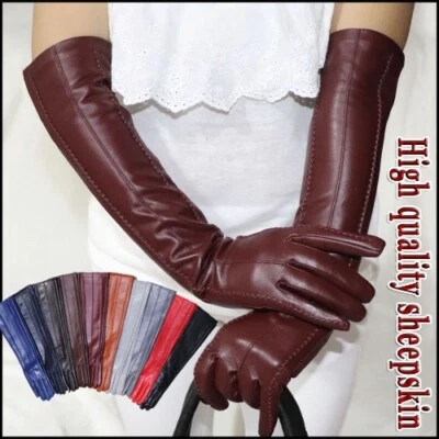 Pu Leather Gloves Long Gloves Women's Fleece Lining Over Elbow Arm Sleeves New - Image 1 of 4