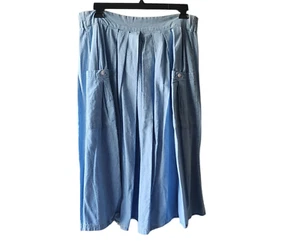 VTG Denim Skirt Womens Midi 14 16 Light Wash Jacque & Koko Pleated Pockets Boho - Picture 1 of 6