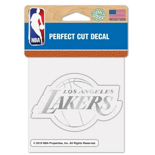 LOS ANGELES LAKERS PRATA CROMADO METÁLICO DECALQUE CORTE PERFEITO 4"X4" NBA LICENCIADO - Imagem 1 de 1