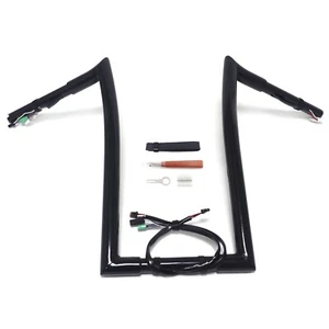 Black 12" Prewired Drilled 1.25" Ape Hanger Handlebar For 14-15 Road King FLHR F - Picture 1 of 10