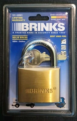BRINKS Solid Brass 50mm Keyed Padlock with 1-1/8” Shackle High Security - Image 1 of 3