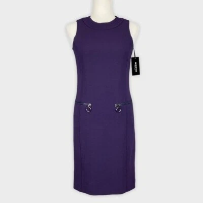 Worth New York Womens Purple Wool Sleeveless Sheath Dress Zip Pockets size x0 - Image 1 of 4