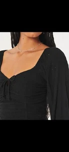 Hollister Black  Longsleeve Ruched Waist top. Size - M  - Picture 1 of 5