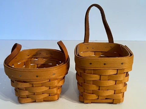 Vintage Longaberger Small Square Basket Leather Handles Organizer Bread 1998 Cover