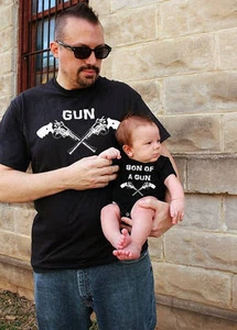 2 shirts GUN Son of a GUN matching Father Son Matching T-Shirts fathers day gift - Picture 1 of 2