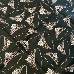 David Textiles Marco Fabiano Fabric Tiara Crowns Glitter Black Background 1 Yard - Picture 1 of 3