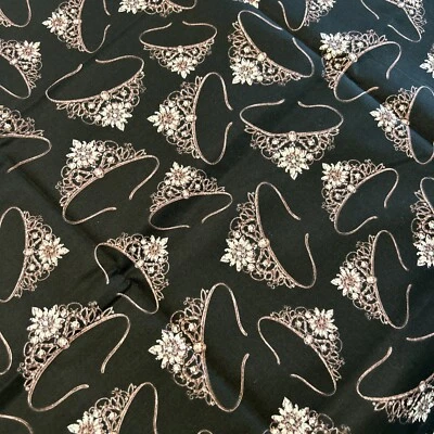 David Textiles Marco Fabiano Fabric Tiara Crowns Glitter Black Background 1 Yard - Image 1 of 3