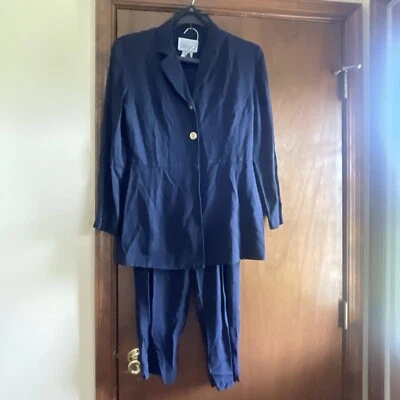 VINTAGE DANI MAX  Navy Blue 2-Piece Suit w/ Pants & Longer (28”) Jacket- Size 16 - Image 1 of 4
