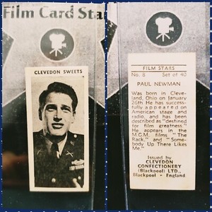⭐ 1957 Clevedon (England) #8 PAUL NEWMAN Film Star Key Card of Set