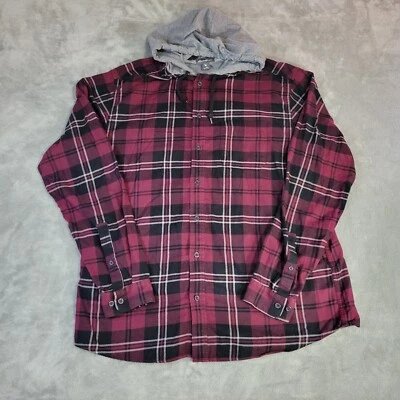 Eddie Bauer Plaid Flannel Shirt Mens Sz TXL Maroon Black Hoodie Long Sleeve  - Image 1 of 4