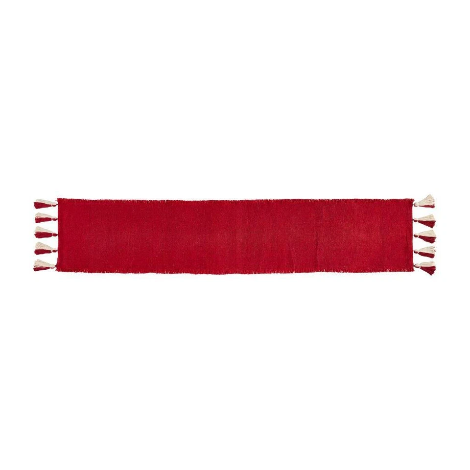 Christmas Solid Red Ponchaa Woven Table Runner 18" by 90" Long RED 18" x 90" - Image 1 of 1