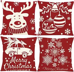 Christmas Pillow Covers Set of 4 Christmas Decor for Sofa Couch 18" X 18" Cases - Picture 1 of 1