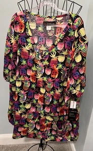 NEW Koi Basics Tiki Pineapple Leslie V Neck scrub top women 4X 4XL black red - Picture 1 of 11