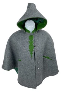 Child 7 Haidegger Modell Cape Poncho Gray Wool Hoodie Hooded Vtg German - Picture 1 of 9