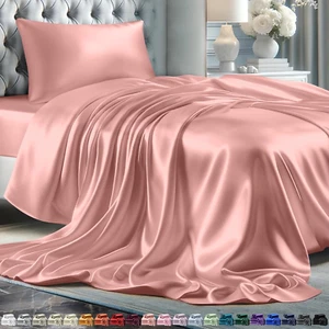 Satin Bed Sheets - 3 Piece Luxury Silky Twin Size Bedding Set - Softer than Silk - Picture 1 of 12