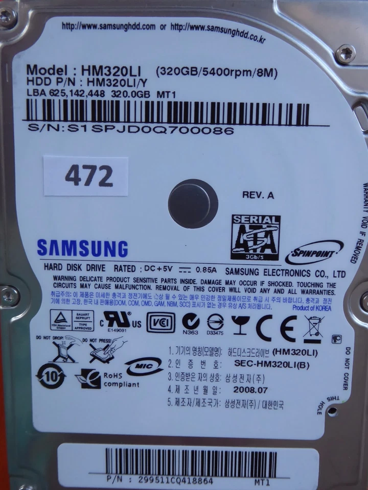 320GB Samsung HM320LI /Y | P/N: 299511CQ418864  MT1 | 2008.07  #472 - Bild 1 von 1