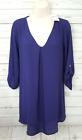 NWT Lush Womens Blouse Top Sz Small Astral Blue Roll-Tab Sleeve 100% Polyester