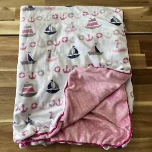 SL Home Fashions Nautica Rosa Bianco Blu Coperta Bambino Barche a Vela Ancoraggi 28x39,5 - Foto 1 di 8