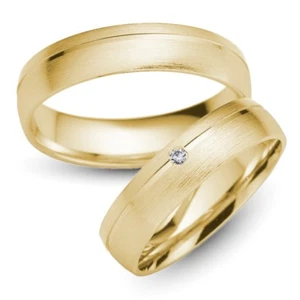 1 Paar Trauringe 333 Gold Gelbgold Brillant 0,02 ct. Eheringe Gravur + Etui - Bild 1 von 4