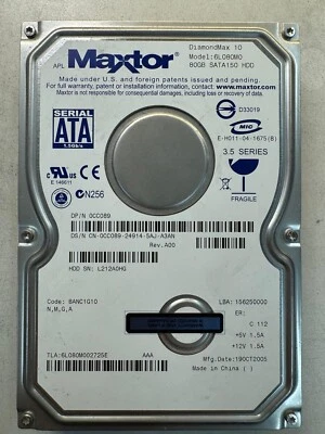 DELL C9369 DIAMONDMAX 10 6V080E0 80GB 7.2K RPM 8MB Cache 3 Gb/s SATA 3.5" HDD - Image 1 of 4