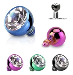 New Anodised Titanium Ball Dermal Anchor Head with Clear Gem 1.6mm 14gauge - Picture 1 of 1