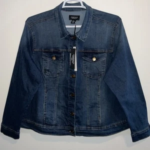 JONES & CO. WOMAN BLUE DENIM COTTON BLEND STRETCH TRUCKER CROPPED JACKET 2X NWT - Picture 1 of 15