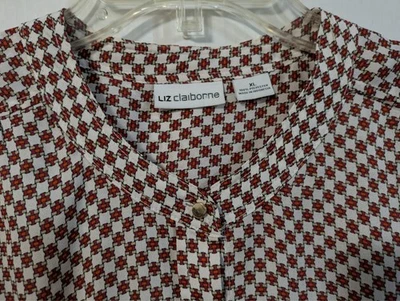 Liz Claiborne Women's Size XL Red White Long Sleeve Blouse Gold Button Polyester - Image 1 of 4