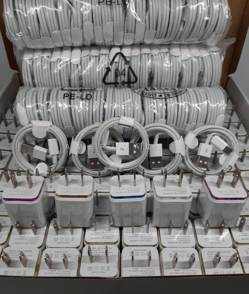 100 Pcs USB Type-C Cable 3ft & Dual Fast Charger Charging Kits For Android - Image 1 of 4